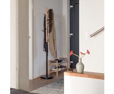 Relaxdays 10021242_46 Attaccapanni da Terra, Appendiabiti Autoportante Appendino da Ingresso, Legno Metallo HxLxP 180 x 34 x 34 cm, Nero