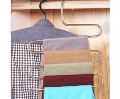 Homeself acciaio inossidabile S-Type multiuso Magia Pantaloni armadio Grucce appendiabiti salvaspazio porta per appendere Jeans, Pantaloni, Sciarpa, Cravatta, asciugamani, Appendiabiti Silver + Pack of 2