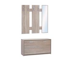 ts-ideen Set da Ingresso Scarpiera Salvaspazio Appendiabiti Specchio in Rovere Sonoma stile moderno anta basculante con due comparti interni