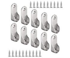 XPOOS 10 Pezzi Guardaroba Asta Di Supporto Con 20 Viti, Supporto Per Asta Appendiabiti, Armadio Appendiabiti Con Staffa Per Binario Ovale, Supporto Tubo Armadio Per Mobili Armadio