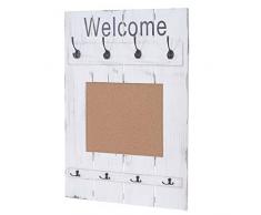 Mendler Serie Vintage Appendiabiti Guardaroba HWC-C89 con Pannello Sughero 91x60cm - Bianco