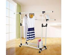 Estink Heavy Duty Stander Appendiabiti Attaccapanni con Ruote Altezza Regolabile 104-177 cm, Larghezza Regolabile 102-150 cm, Carrello Guardaroba Cabina Armadio Casa Camera da Letto (Doppia Rotaia)