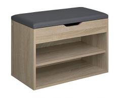 TecTake 800843 Scarpiera Compatta, Scaffale per Scarpe, 2x Ripiani Aperti, 1x Ripiano Apribile, Comoda Imbottitura per la Seduta, Panchina Universale (Legno Chiaro)