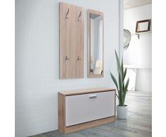 Festnight Specchio e Scarpiera 3 in 1 Aspetto Legno Naturale