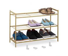 Relaxdays Scarpiera da Ingresso, 3 Ripiani in Acciaio, 9 Scarpe, Scaffale Portascarpe Impilabile, HLP: 50x70x26 cm, Oro