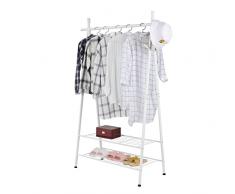 eSituro Stand Appendiabiti da Terra Moderno Scaffale Porta Abiti da Camera con Ganci e Scarpiera a 2 livelli, Attaccapanni Ingresso in Metallo Bianco SGR0123