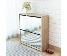 Festnight Scarpiera Armadio/Scarpiera con 2 Ripiani e Specchio in Rovere 63x17x67 cm