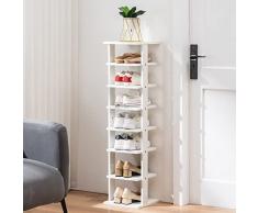 YOUDENOVA Scarpiera stretta con 8 ripiani, portascarpe alto, scarpiera in legno, organizer per scarpe salvaspazio multifunzionale, scaffale per soggiorno, corridoio, bagno, bianco