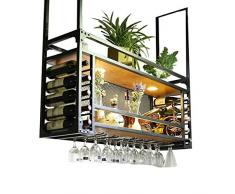 Portabottiglie Rack di Vino di Ferro Supporto per Appendere Appendiabiti a soffitto a Muro for Vino | Metallo Legna sospeso del Bicchiere di Vino Porta Bottiglie di Vino Cube |Accessori for la CAS