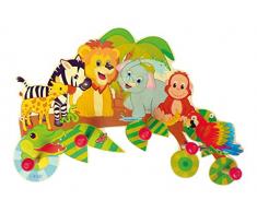 Hess Holzspielzeug 30305 - Appendiabiti in legno, serie jungle, con 5 ganci, per bambin, fatto a mano, come un eye-catcher in ogni camera dei bambini e corridoio, multicolore