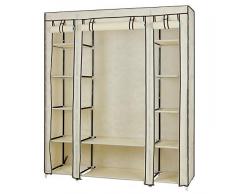 SONGMICS XXL Armadio Cabina Guardaroba Appendiabiti in Acciaio Tessuto TNT 3 Ante Richiudibile con Cerniera 175 x 150 x 45 cm Beige LSF03M