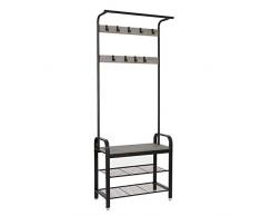 Meerveil Stand Appendiabiti, Vintage Attaccapanni Autoportante con Scarpiera a 3 Ripiani Porta Abiti, braccioli, 9 Ganci Rimovibili per Ingresso, Soggiorno, Camera da Letto,corridoio, Grigio