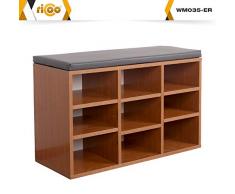 RICOO Scarpiera da Ingresso WM035-ER-A Armadietto Armadio con Scaffale e scompartimenti Panca Sedile Comodo Scarpe ripiano Cuscino cassapanca Organizer portascarpe salvaspazio in Legno Rovere Rustico