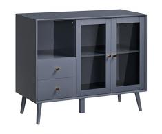 homcom Armadietto Due Ante in Vetro Temperato con 2 Cassetti, Spazio Aperto e Piano dAppoggio, in MDF e Legno, 95.5x40x78cm, Grigio