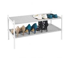 mDesign Scarpiera salvaspazio per guardaroba – Portascarpe da armadio in metallo e tessuto idrorepellente traspirante – Organizer compatto con 2 mensole per scarpe – grigio e bianco