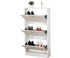 Scarpiera 3 Sportelli Legno Mdf Mobile Porta Scarpe Bagno Organizzatore Scarpe 63x17x120 Scarpiera Bianca Slim Salvaspazio Ingresso Moderna 3 Ante