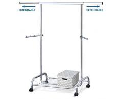 Tatkraft Bull Stand Appendiabiti in Acciaio Cromato su Ruote con Ripiano per Scarpe, L100-141xA150x50 сm