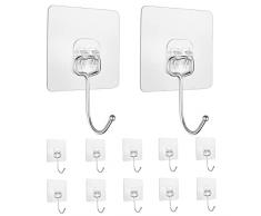 flintronic 12 Pezzi Ganci Adesivi Trasparenti, 70MM Ganci Appendiabiti in Acciaio Inox, Autoadesivo Forte Nessuna Perforazione Gancio per Bagno, Cucina, Servizi Igienici, Cucina, Ufficio