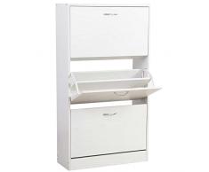 BAKAJI Scarpiera Portascarpe in Legno MDF con 3 Ante Porta Scarpe a Ribalta Maniglie in Metallo Doppia Profondità Dimensioni Compatte Slim 63 x 24 x 115 cm Ingresso Casa (Bianco Frassinato)