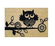 Zerbino ingresso casa, tappeto ingresso interno, zerbino ingresso esterno, zerbino in fibra di cocco naturale, tappeto asciugapassi 40x60 (Gufo)