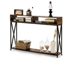COSTWAY Tavolo Consolle a 2 Livelli, Tavolo da Ingresso con Telaio di Metallo, Ripiani e Piedini Regolabili, Tavolo Multiuso e Moderno per Salotto, Ingresso e Corridoio, 120 x 23 x 79 cm (Marrone)