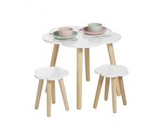 Haus Projekt Set Tavolo Rotondo con 2 Sedie in Legno a Forma di Nuvola (3-8 anni) Tavolino Bianco con 2 Sgabelli Set Mobili in Legno per Bambini, Set Tavolo e Sedia Bambini, Cloud table & stools