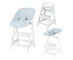 roba Seggiolone Born Up set 2 in 1, “roba Style azzurro”, evolutivo, reclinabile, legno bianco