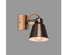Briloner - Lampada da parete in legno, applique, stile retrò, a 1 luce, stile vintage, attacco E27, max. 40 Watt, paralume regolabile, colore: grigio