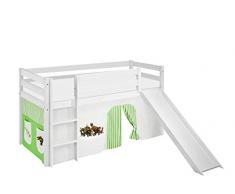 Lilokids - Lettino da Gioco Jelle con Scivolo e Tenda, in Legno, 198 x 98 x 113 cm, Colore: Bianco