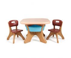 DREAMADE Set Tavolo e Sedie per Bambini, 1 Tavolino e 2 Sedie, Tavolo da Gioco Bambini con Contenitore Smontabile, Set di Mobili Colorato per Bambini con Carico di 80kg, Montaggio Semplice (Marrone)