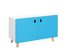 SONGMICS Armadietto Portagiochi per Bambini, Mobiletto per Cameretta con Gambe in Legno e Ante Magnetiche, Armadio Spazioso per Giocattoli, per Stanza dei Giochi, Azzurro e Bianco GKR80WB