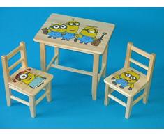 Set in legno tavolino con 2 sedie per cameretta bambini. M27. Ottima idea regalo.Completo in pino con disegno a mano.