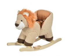 HOMCOM Dondolo Giocattolo a Forma di Leone per Bambini 18-36 Mesi, Ruggisce (3 Batterie Incluse), in Legno e Peluche