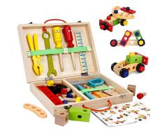 Cassetta Attrezzi Bambini Giochi Bambini 3 Anni Attrezzi da Lavoro Bambini Giochi in Legno Banco da Lavoro Attrezzi Giocattolo Bambini Costruzioni per Bambini Regalo Giochi Bambini 3 4 5 6 Anni