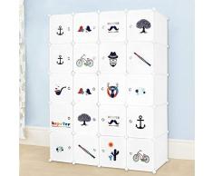 Meerveil Armadio in Plastic Guardaroba per Bambini Abbigliamento Stoccaggio Cubo (Bambini-20 cubi)
