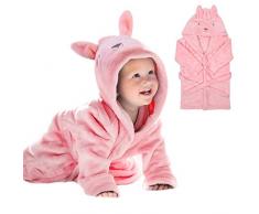 URAQT Accappatoio Neonato, Accappatoio Neonata con Cintura Accappatoio per Bebè, Asciugamano con Cappuccio Flanella, Extra Morbido e Assorbente, Regalo per Neonati Unisex