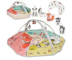 LIONELO Jenny palestrina neonato tappeto bambini funziona da box forma esagonale motivo animale cuscino per riposare a pancia in giù 2 archetti 5 giocattoli