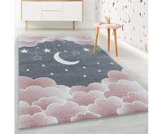 HomebyHome Tappeto per bambini Pila corta Nuvole Stelle Bocca Disegno Camera dei bambini Sala giochi Morbido Rettangolare Rotondo Corridori Rosa, colore:Rosa, Taglia:80x150 cm