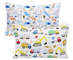 Federa per cuscino per bambini, in cotone, 40 x 60 cm, per bambini, idea regalo per la festa dei bambini, motivo: dinosauro camion