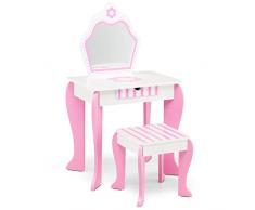 RELAX4LIFE Toeletta Trucco per Bambini, Set Tavolo da Trucco con Specchio e Sgabello, Gioco di Bellezza, Set di Vanità per Bambini da 3 a 7 anni
