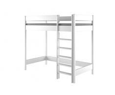 WNM Group Loft Bunk Bed HUBI - Letto a Soppalco con Entrata Anteriore - Letti con Sponda Anticaduta, Barriera per Bambino e Bambini - Bianco - 140x70 cm