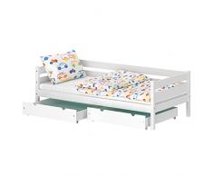 WNM Group Lettino per bambini e bambine Cairo – Letto in legno massello – Letto con 2 cassetti – Letto funzionale 190 x 90 cm – Bianco