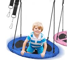 Physionics® Altalena a Nido - Ø 100 cm, Portata Massima 300 kg, Tessuto Oxford, Altezza Regolabile, Bu-Nero, da Esterno/Interno - Altalena Rotonda, per Bambini e Adulti, da Giardino