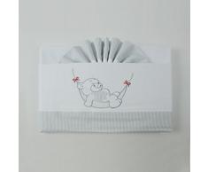 Pekitas - Parure di lenzuola, in flanella, per bebè, culla da 60 x 120 cm, 100% cotone, realizzato in Portogallo, 3 pezzi Grigio-Bianco