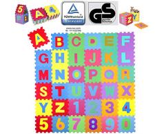 KIDUKU® Tappeto Puzzle 36 pezzi - Testato TÜV Rheinland - con numeri e lettere colorati in morbida gomma EVA resistente, isolante, lavabile – Tappeto da gioco per bambini
