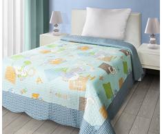Eurofirany Patchwork Tagesdecke Letters für Kinder, 170x210, Blau. Coperta da Giorno, Microfibra, Blu, 210 x 170 x 2 cm