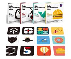 hahaland Flash Cards Giochi Neonato 0-3 6 12 36 Mesi Carta Flash per Stimolazione Visiva dei Neonati, Carta Nero Bianco Colorato Alto Contrasto 80 Pezzi