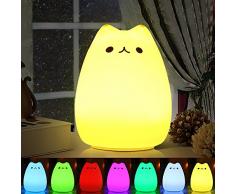 omitium Luce Notturna LED lampada per i bambini lampada gatto di ricarica silicone multicolore luce notturna controllo sensibile luce decorazioni per camerette letto bambini