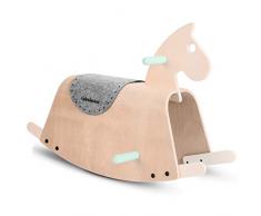 Beeloom - Cavallo a dondolo per bambini in legno naturale (disegno del cavallo a dondolo, gioco di equilibrio per bambini), 73x36x45 cm, colore verde