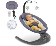 LIONELO Ralf 2in1 Sdraietta dondolo per neonato da 0 fino a 9kg, Altalena con 12 melodie programmate, Telecomando, Culla 5 velocità di dondolio, Blocco, Regolazione dello schienale, Timer, Silenzioso